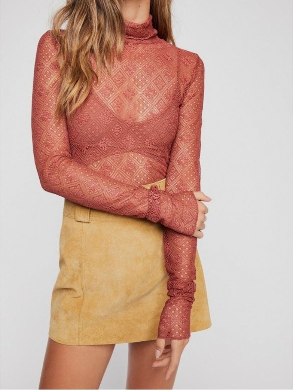 Free People Sweet Memories Dainty Boho Chic Earthy Lace Long Sleeve size small